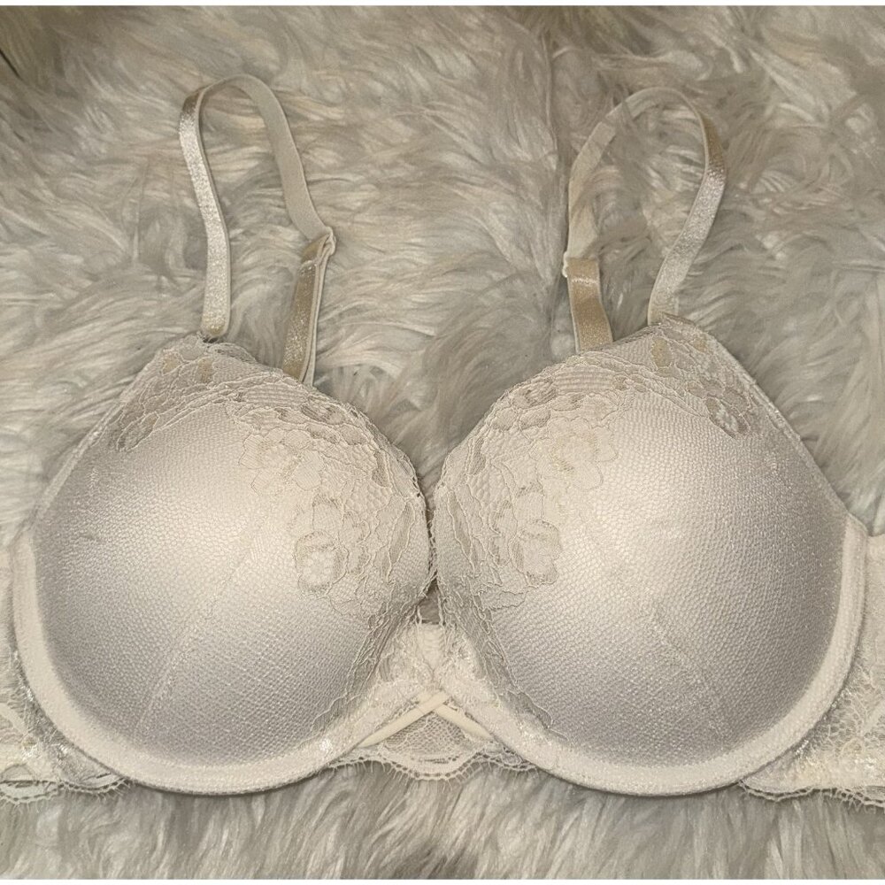 Ambrielle Everyday Convertible Plunge Push Up Bra Lace UW Womens 36C Ivory - Picture 3 of 6